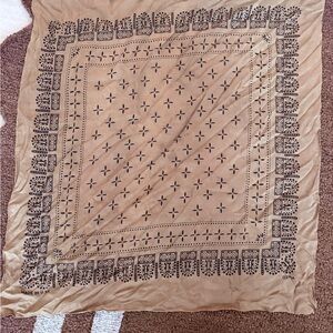 1930s OZMA khaki Bandana with Black Design 100% raw silk